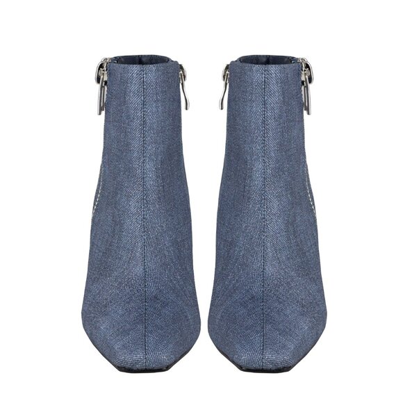 Stylish Modern Womens Blue Denim Metal High Heel Double Zipper Ankle Boots - Picture 7 of 9